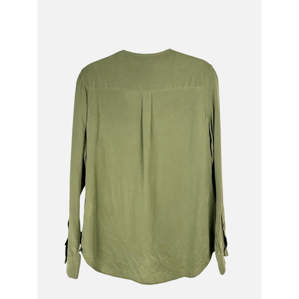 Equipment Femme Green 100% Silk Collarless Button Down Blouse Medium Q23-E368 - Picture 3 of 6